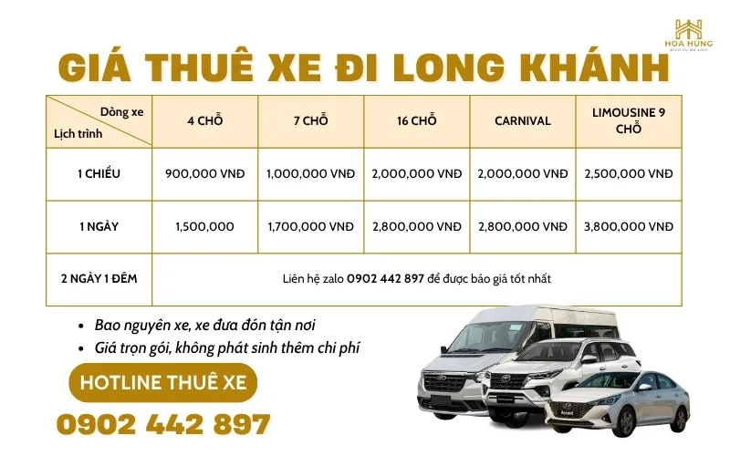 Giá thuê xe đi Long Khánh tại TPHCM