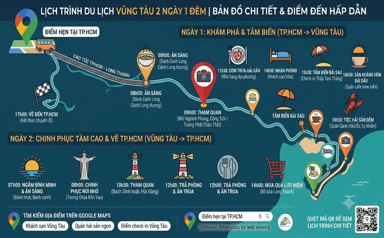 Gợi ý lịch trình khi thuê xe 16 chỗ đi Vũng Tàu 2 ngày 1 đêm