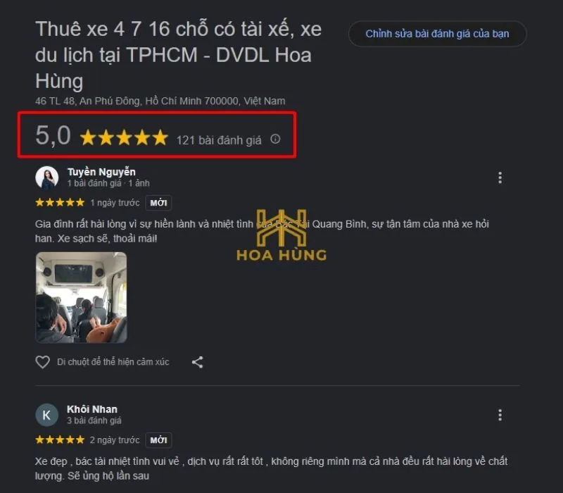 Feedback khách thuê xe 16 chỗ đi du lịch Hồ Tràm tại DVDL Hoa Hùng