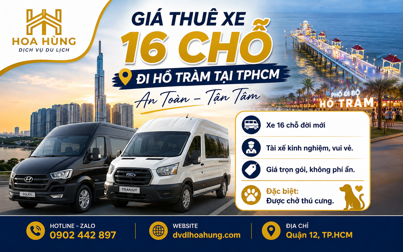 Thuê xe 16 chỗ đi Hồ Tràm tại TPHCM